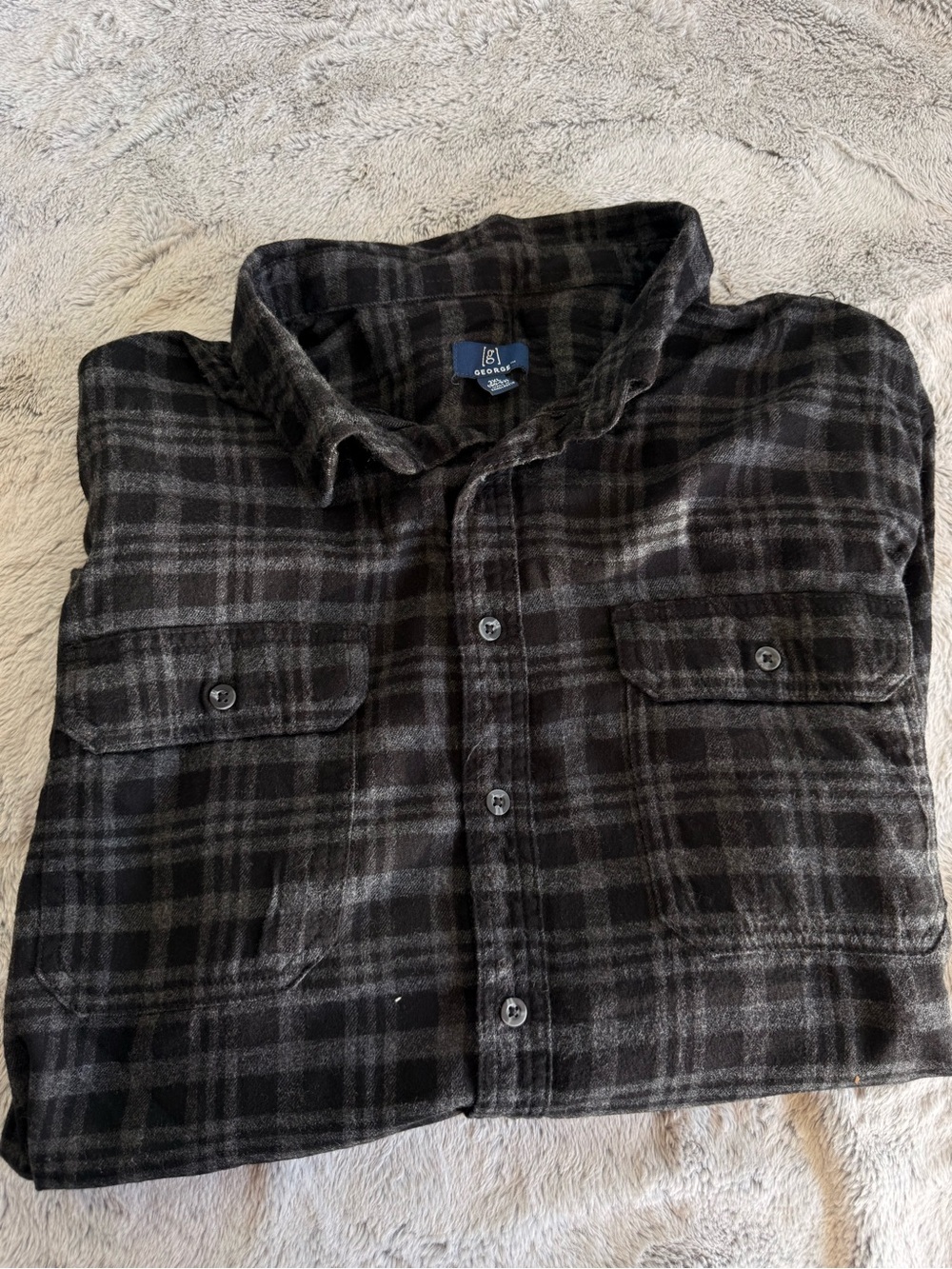 George Men’s Black and Gray Plaid Button-Down Shirt
